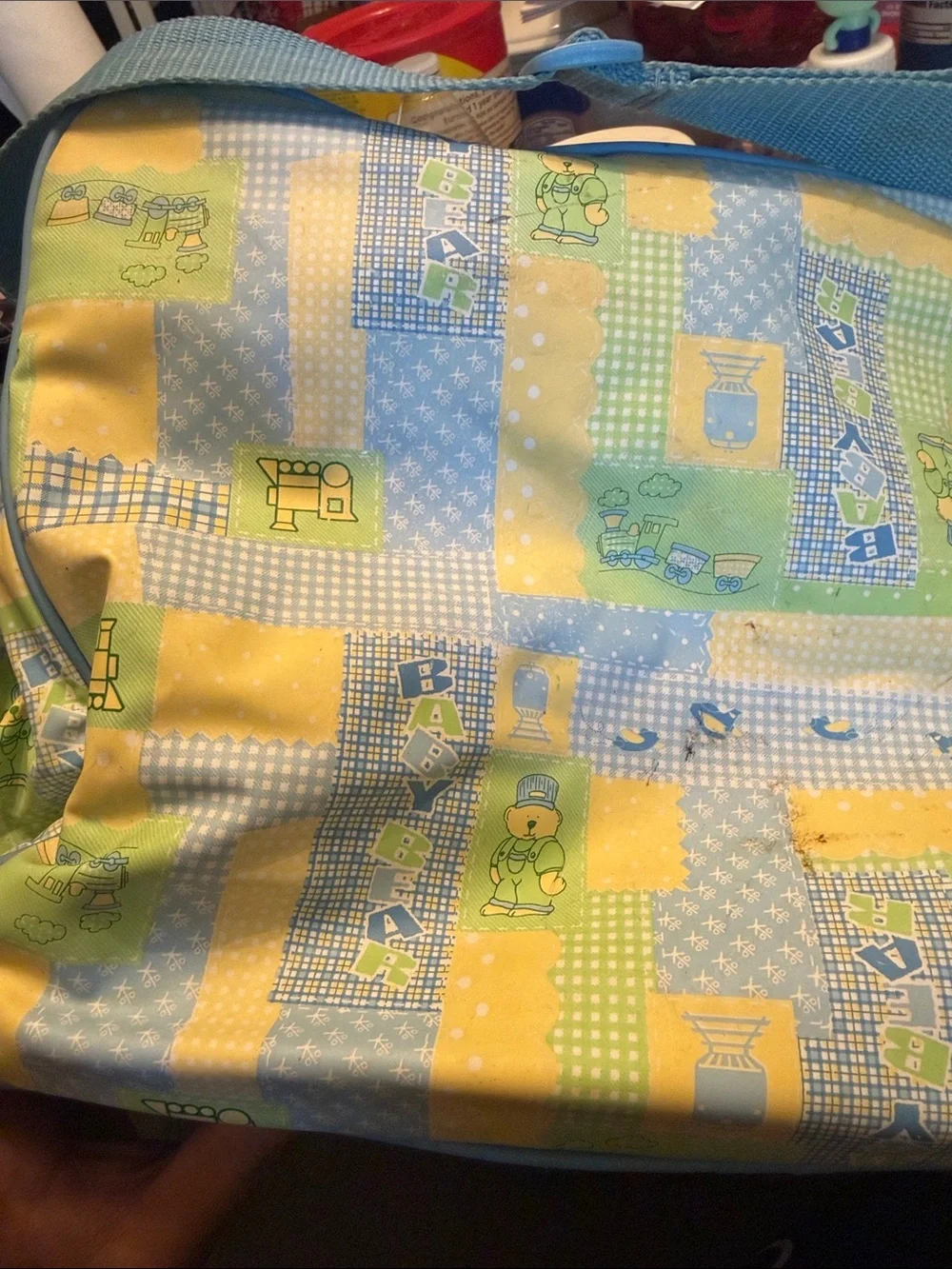 Gerber Light Blue and Green Baby Travel Bag with Bear Print